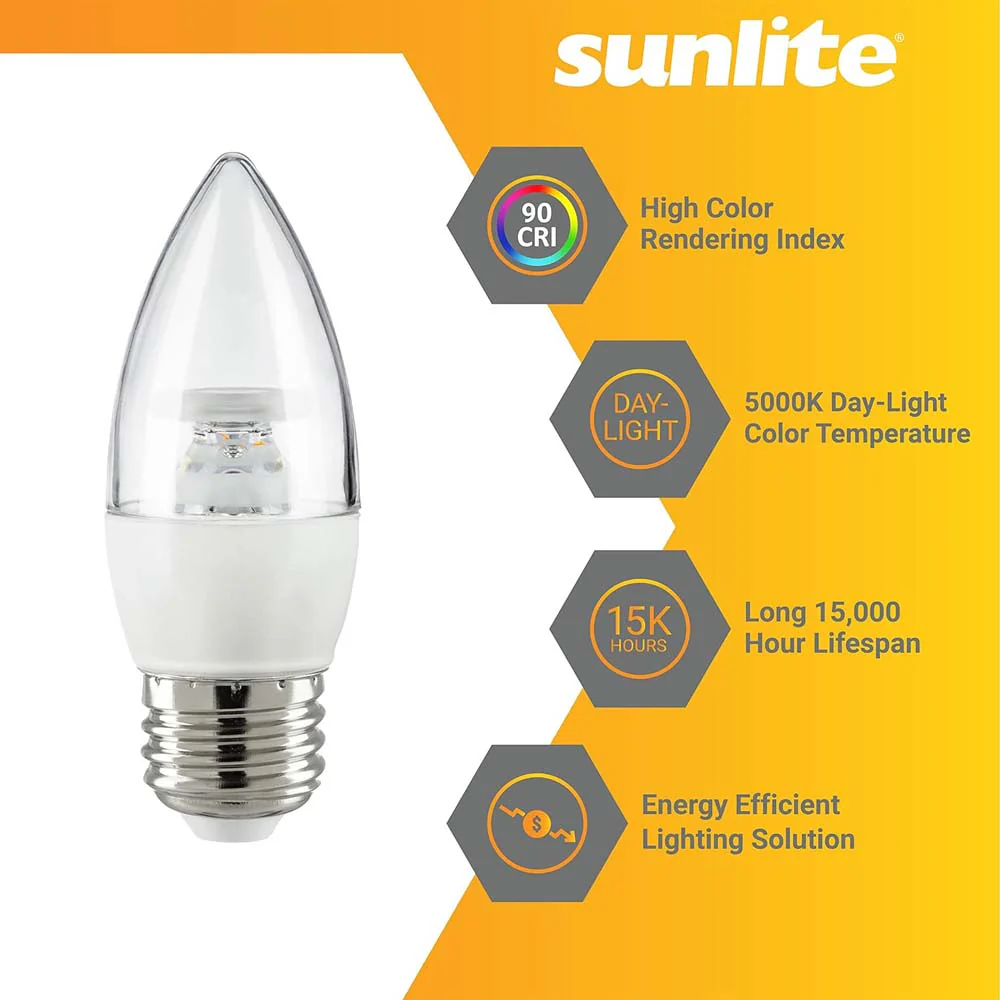 6Pk - Sunlite 7w LED B13 Decorative Chandelier E26 5000K Bulb - 60W Equiv - Image 3
