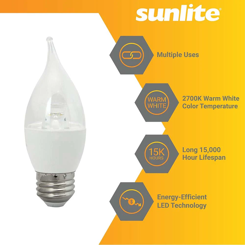 Sunlite 7w LED CA12 Clear Chandelier E26 Base 2700K Bulb - 60W Equiv - Image 3