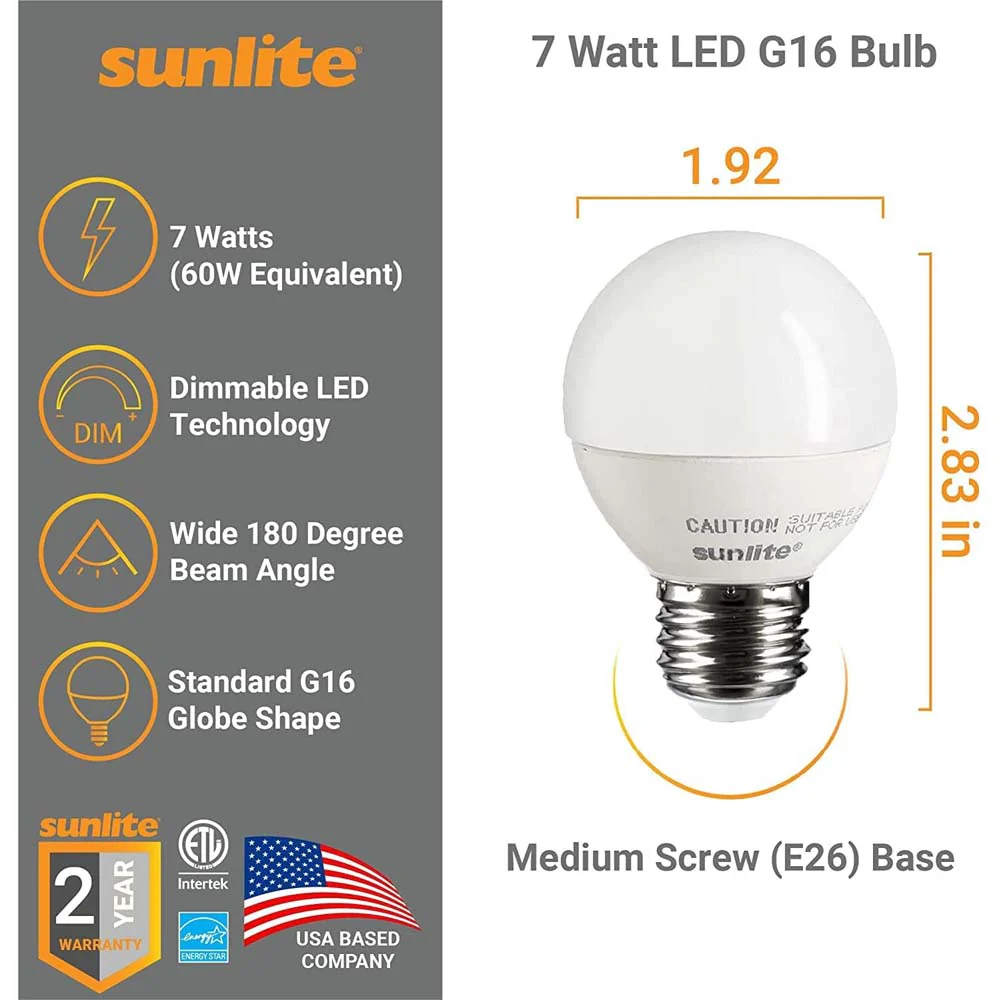 6Pk - Sunlite 7W LED G16 Globe CCT Tunable E26 Base 2700K Warm White - Image 2