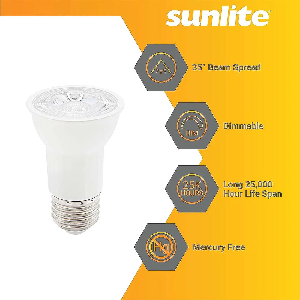 6Pk - Sunlite 7w LED PAR16 Long Neck SpotE26 Base 5000K Bulb - 75W Equiv - Image 3