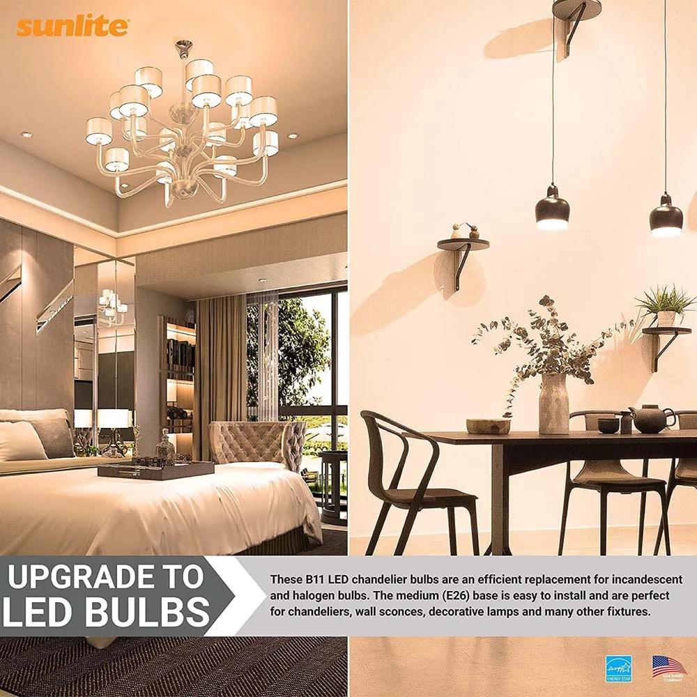 6Pk - Sunlite 7w LED Torpedo Tip B10 Clear Chandelier E26 2700K Bulb - 60W Equiv - Image 4