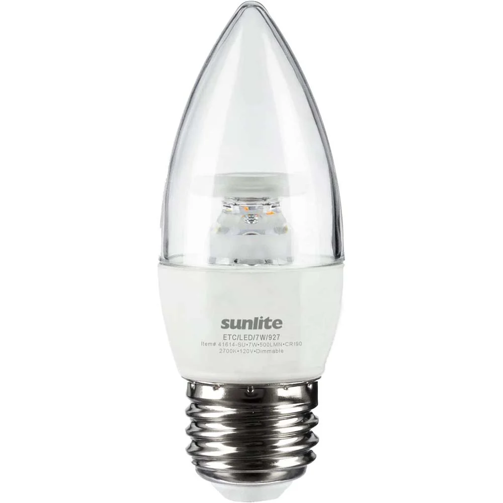 6Pk - Sunlite 7w LED Torpedo Tip B10 Clear Chandelier E26 2700K Bulb - 60W Equiv - Image 7