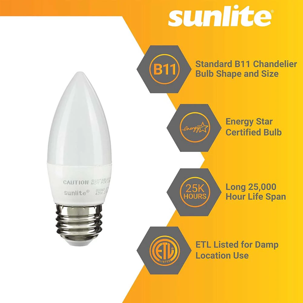6Pk - Sunlite 7w LED Torpedo Tip B11 Chandelier E26 2700K Bulb - 60W Equiv - Image 3