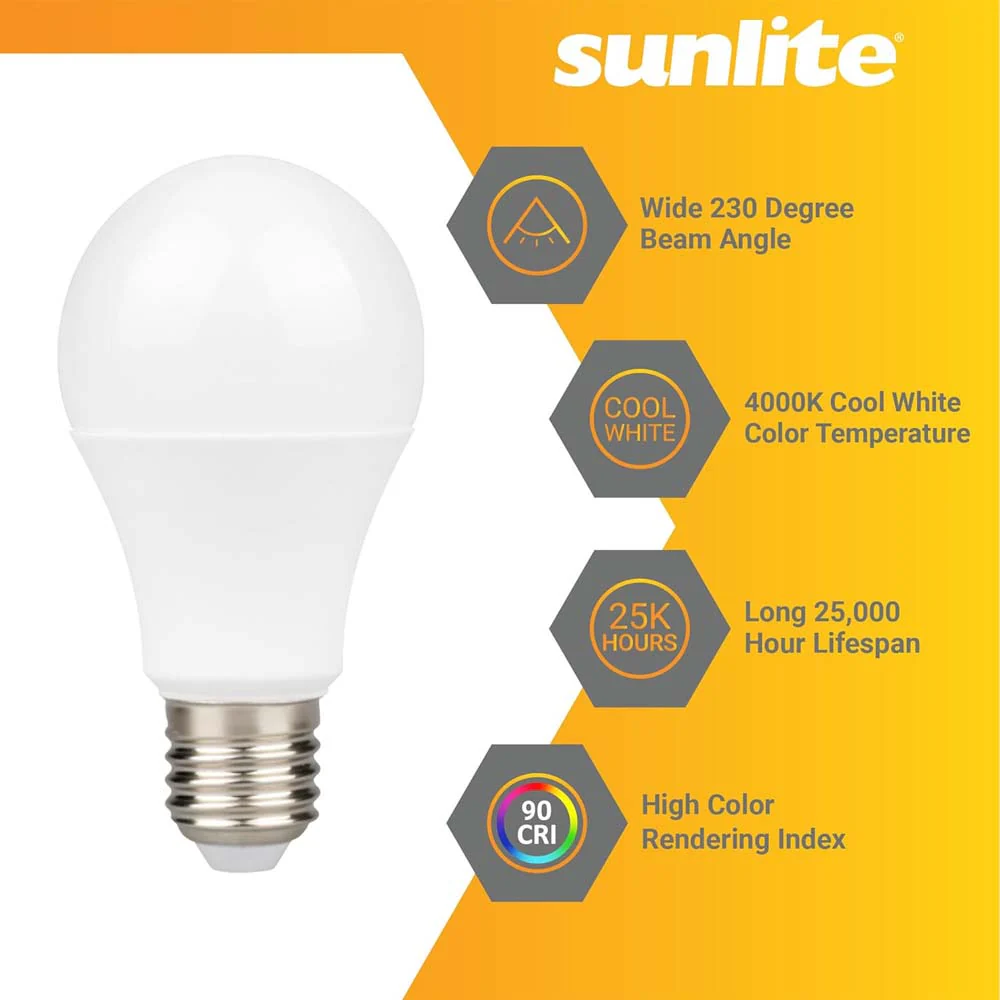 Sunlite 9w LED A19 Dimmable 4000K Cool White Bulb - 60W Equiv - Image 3