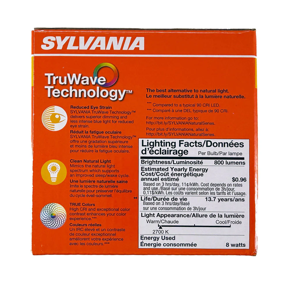 6Pk - Sylvania TruWave 8W A19 LED Soft White 2700K Dimmable Bulb - 60w Equiv. - Image 4