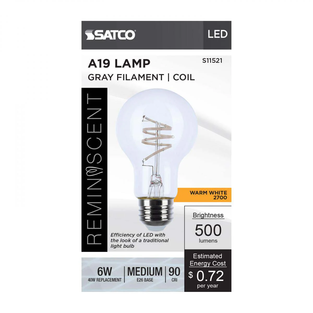 6w A19 LED Reminiscent Flex Gray Coil Filament E26 Base 2700K CCT Clear 120v - Image 4