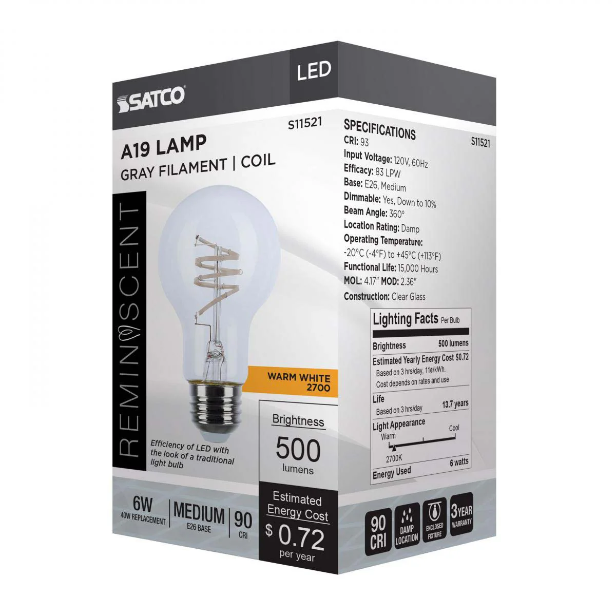 6w A19 LED Reminiscent Flex Gray Coil Filament E26 Base 2700K CCT Clear 120v - Image 6
