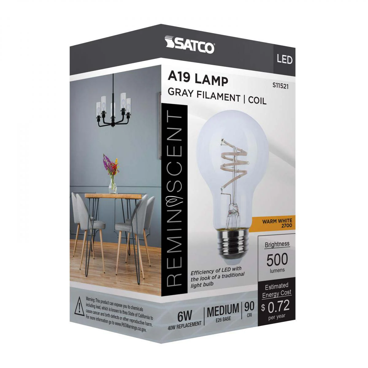 6w A19 LED Reminiscent Flex Gray Coil Filament E26 Base 2700K CCT Clear 120v - Image 7