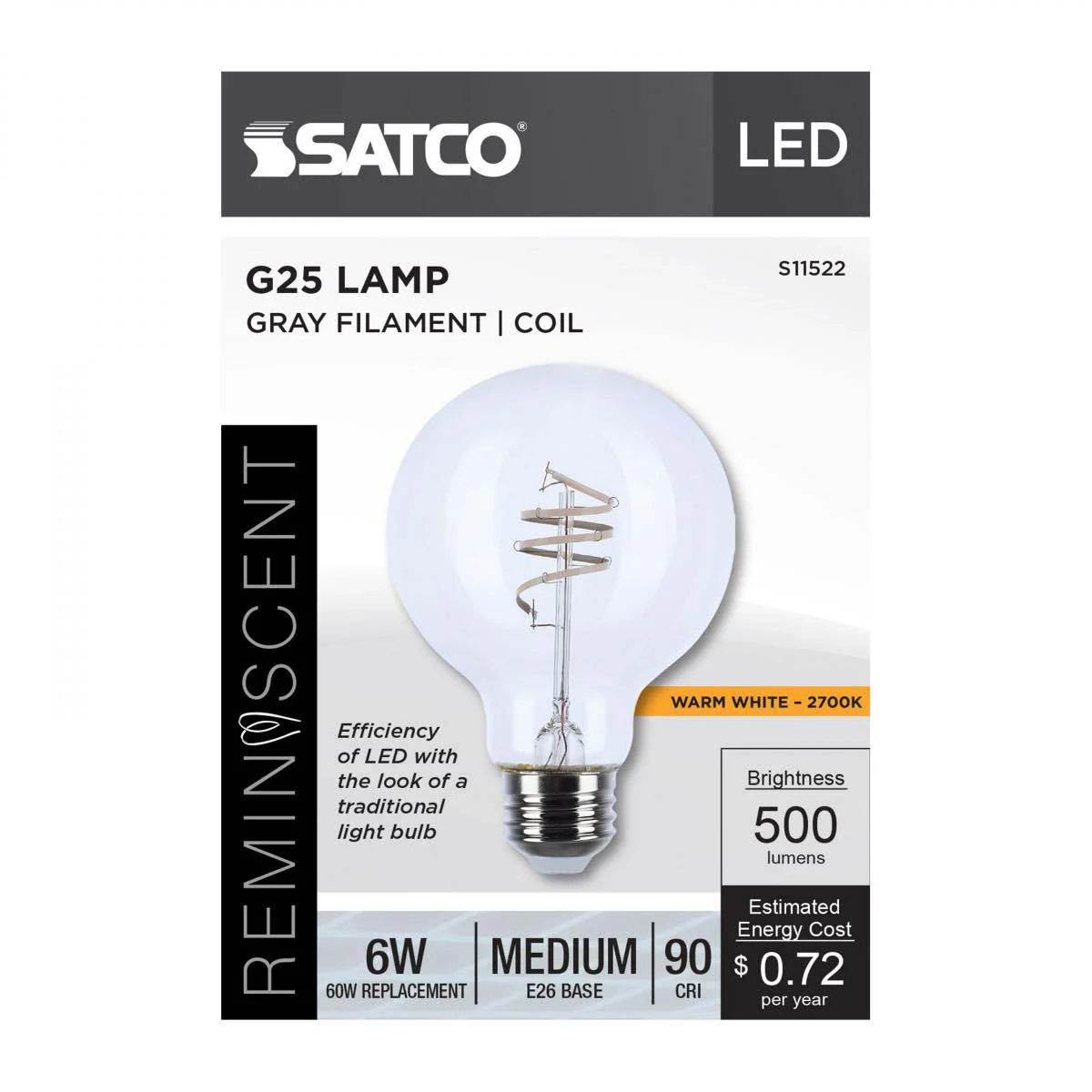 6w G25 LED Reminiscent Flex Gray Coil Filament E26 Base 2700K CCT Clear 120v - Image 4