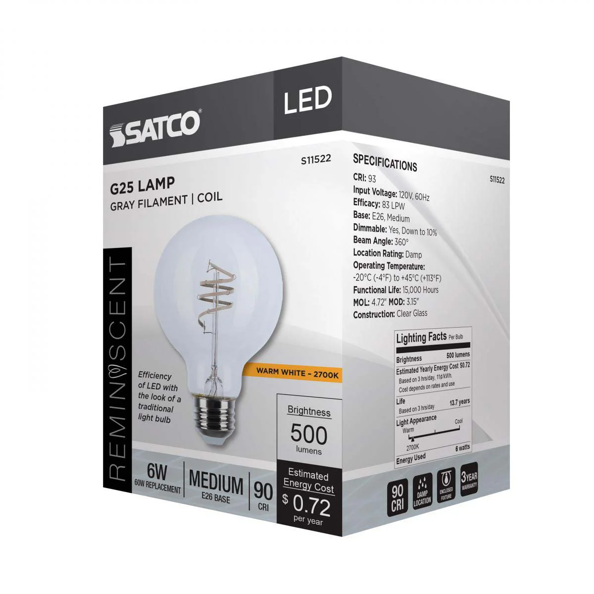 6w G25 LED Reminiscent Flex Gray Coil Filament E26 Base 2700K CCT Clear 120v - Image 6