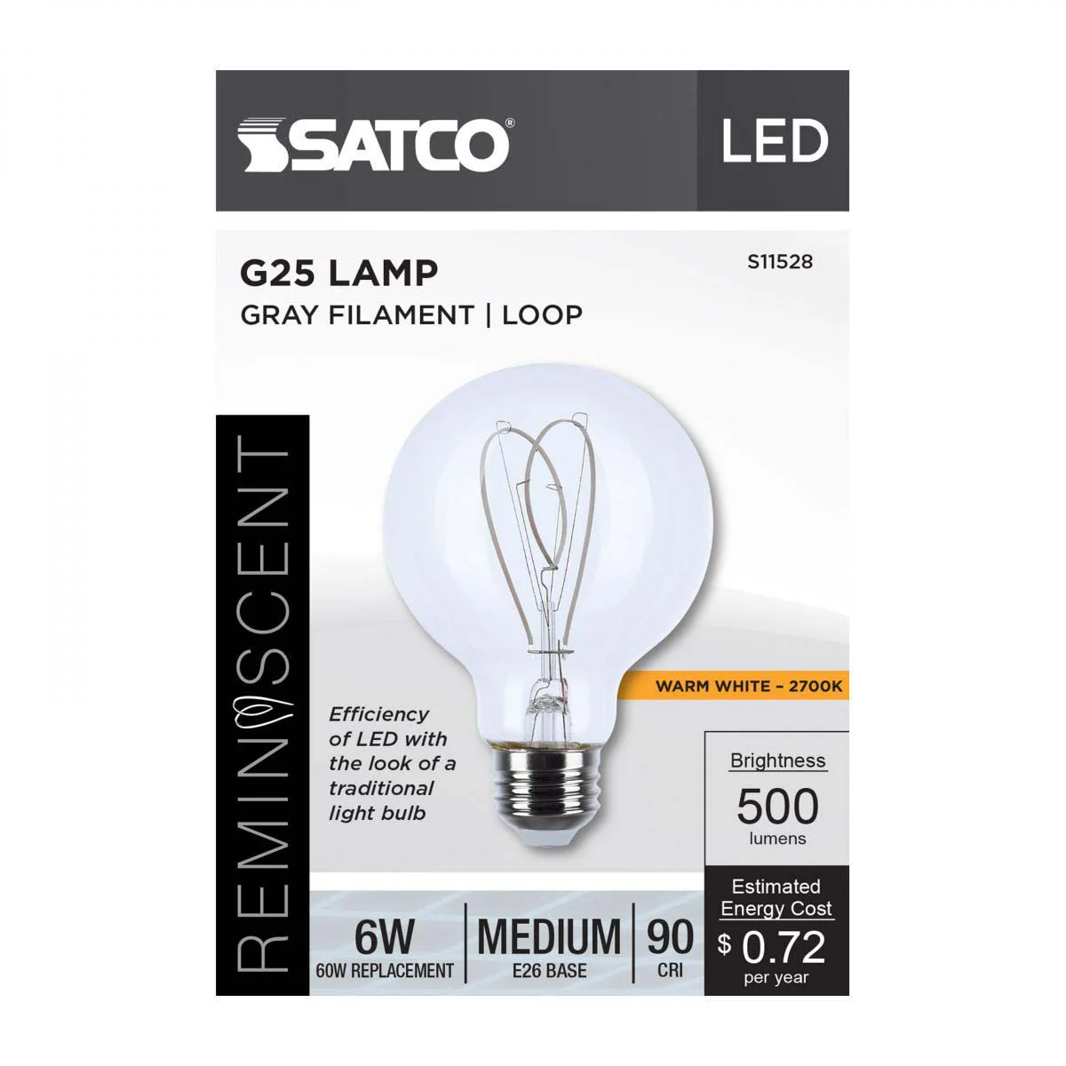 6w G25 LED Reminiscent Flex Gray Filament E26 Base 2700K CCT Clear 120v - Image 4
