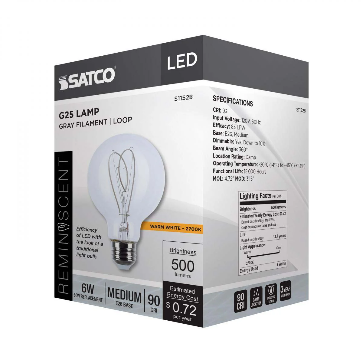 6w G25 LED Reminiscent Flex Gray Filament E26 Base 2700K CCT Clear 120v - Image 6