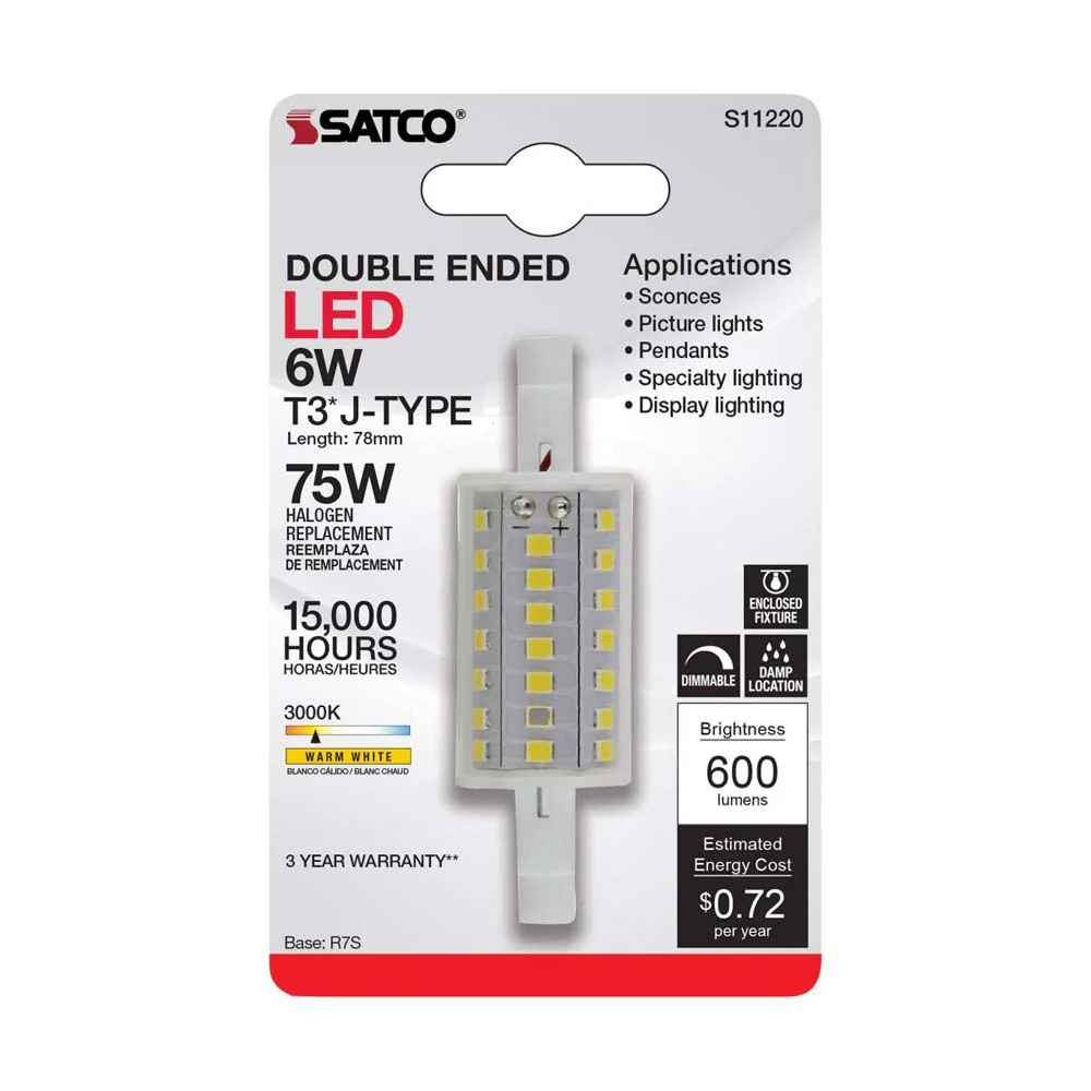 6W LED T3 78mm R7S Base 3000K 200 Beam Angle Double Ended Bulb 120v - Image 5