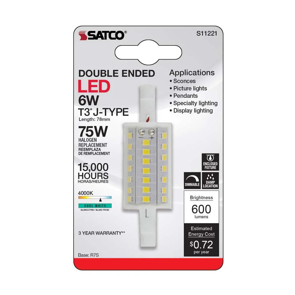 6W LED T3 78mm R7S Base 4000K 200 Beam Angle Double Ended Bulb 120v - Image 5