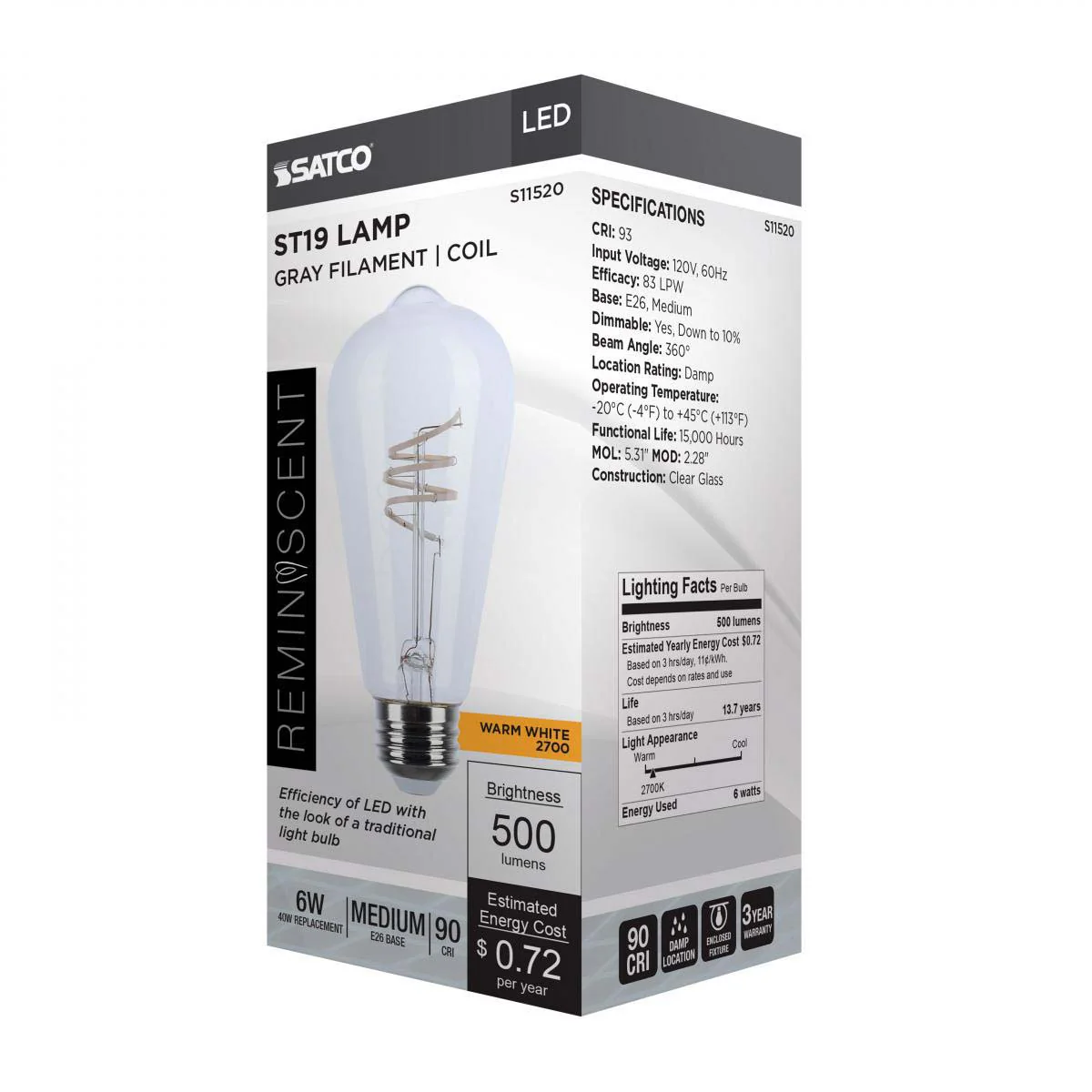 6w ST19 LED Reminiscent Flex Gray Coil Filament E26 Base 2700K CCT Clear 120v - Image 4