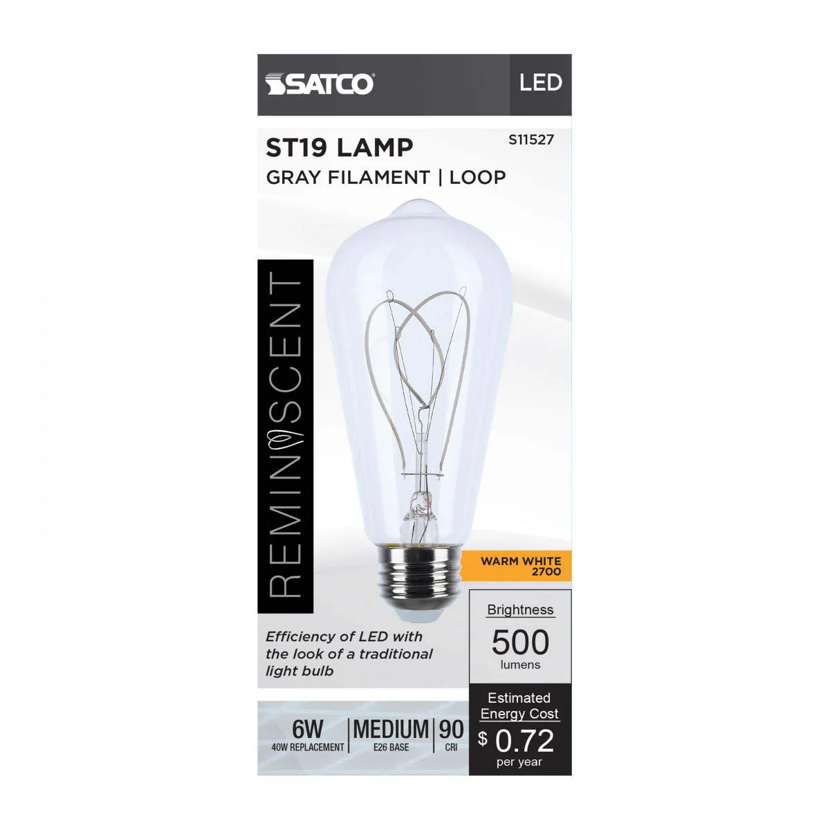 6w ST19 LED Reminiscent Flex Gray Filament E26 Base 2700K CCT Clear 120v - Image 4