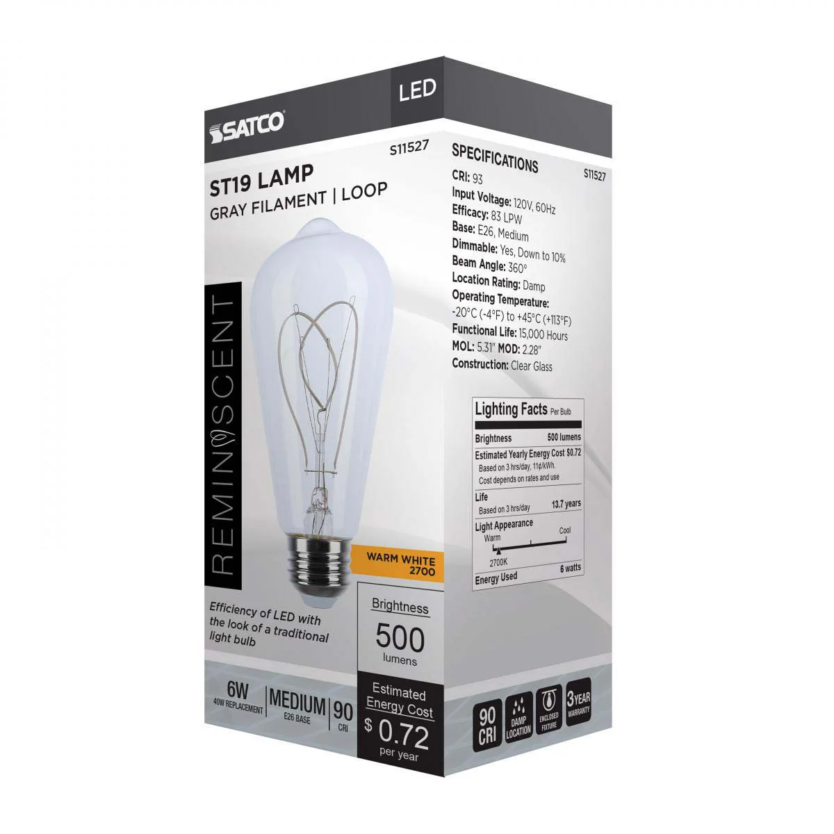 6w ST19 LED Reminiscent Flex Gray Filament E26 Base 2700K CCT Clear 120v - Image 6