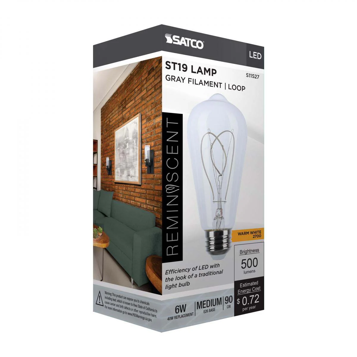 6w ST19 LED Reminiscent Flex Gray Filament E26 Base 2700K CCT Clear 120v - Image 7
