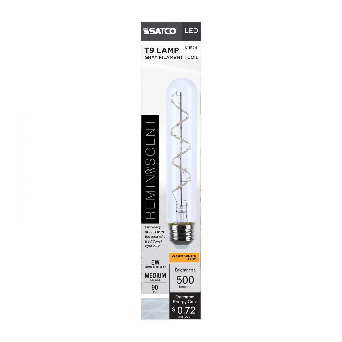 6w T9  LED Reminiscent Flex Gray Coil Filament E26 Base 2700K CCT Clear 120v - Image 4
