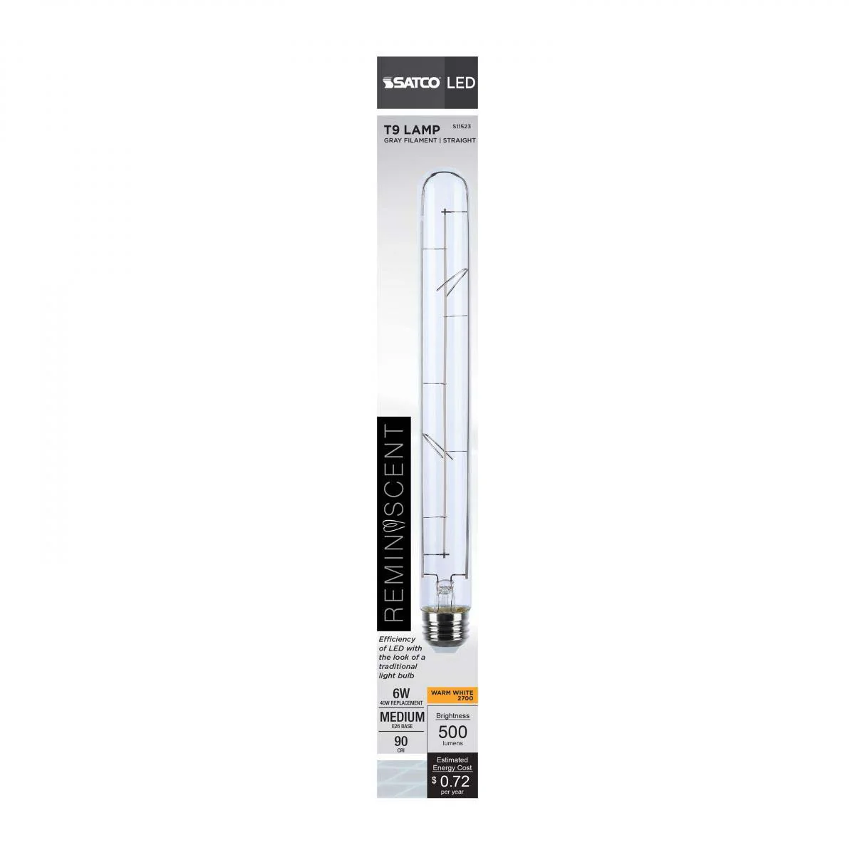 6w T9 LED Reminiscent Flex Gray Straight Filament E26 Base 2700K CCT Clear 120v - Image 4
