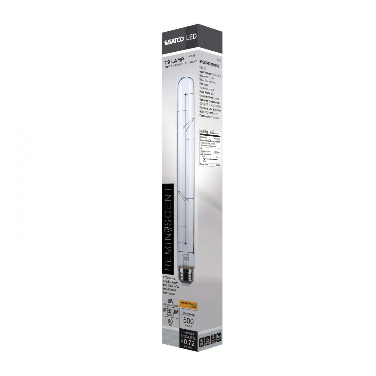 6w T9 LED Reminiscent Flex Gray Straight Filament E26 Base 2700K CCT Clear 120v - Image 6