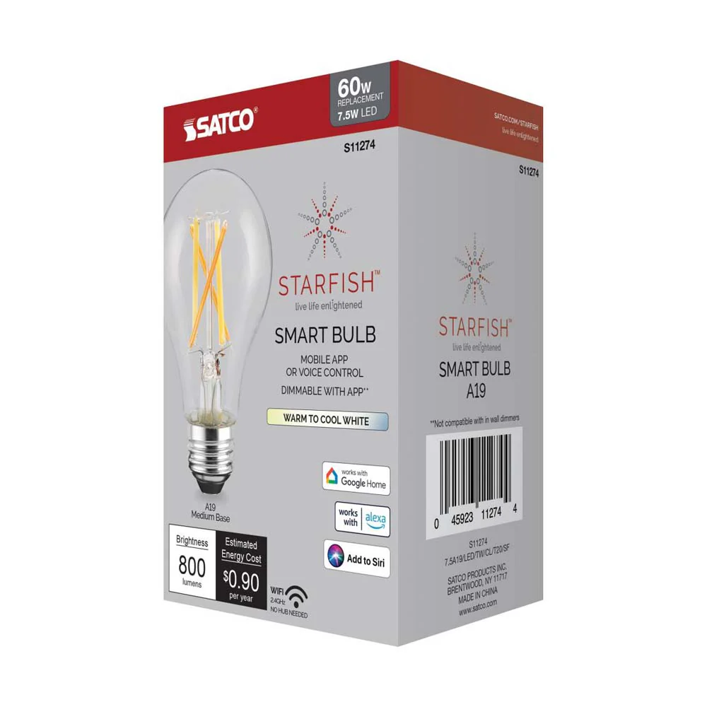 7.5W A19 LED T20 Starfish IOT Tunable White Clear 800 Lumens 120v - Image 7