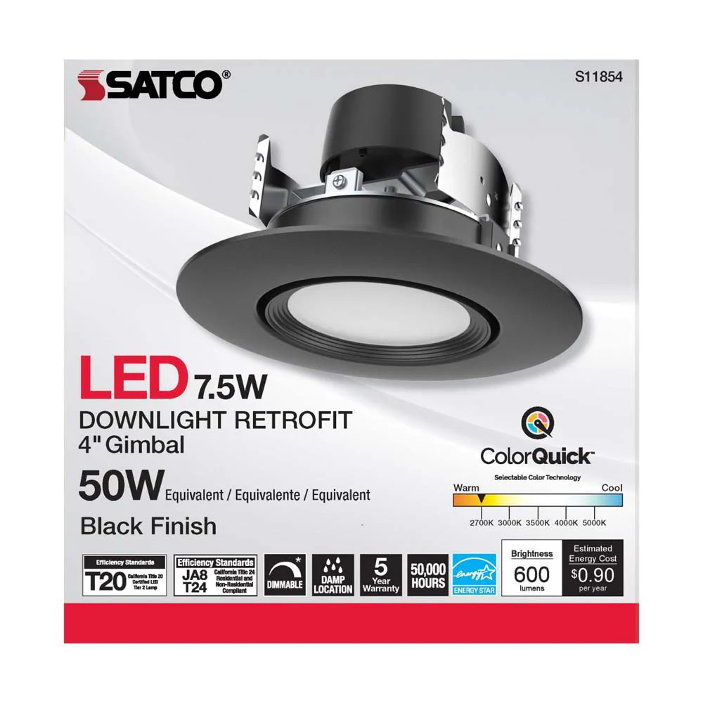 7.5w LED Direct Wire Downlight 120v CCT Tunable Black Finish - Image 3