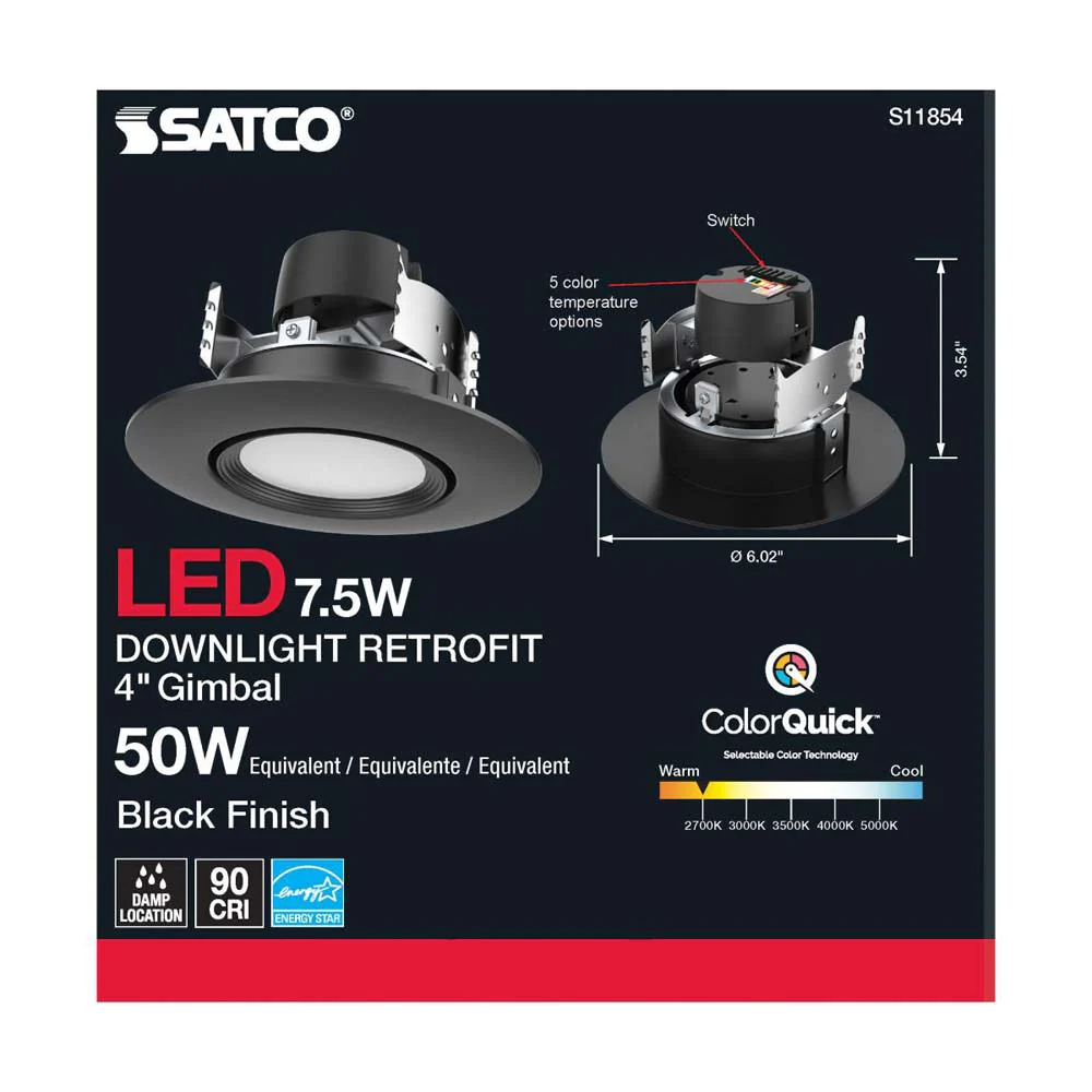 7.5w LED Direct Wire Downlight 120v CCT Tunable Black Finish - Image 4