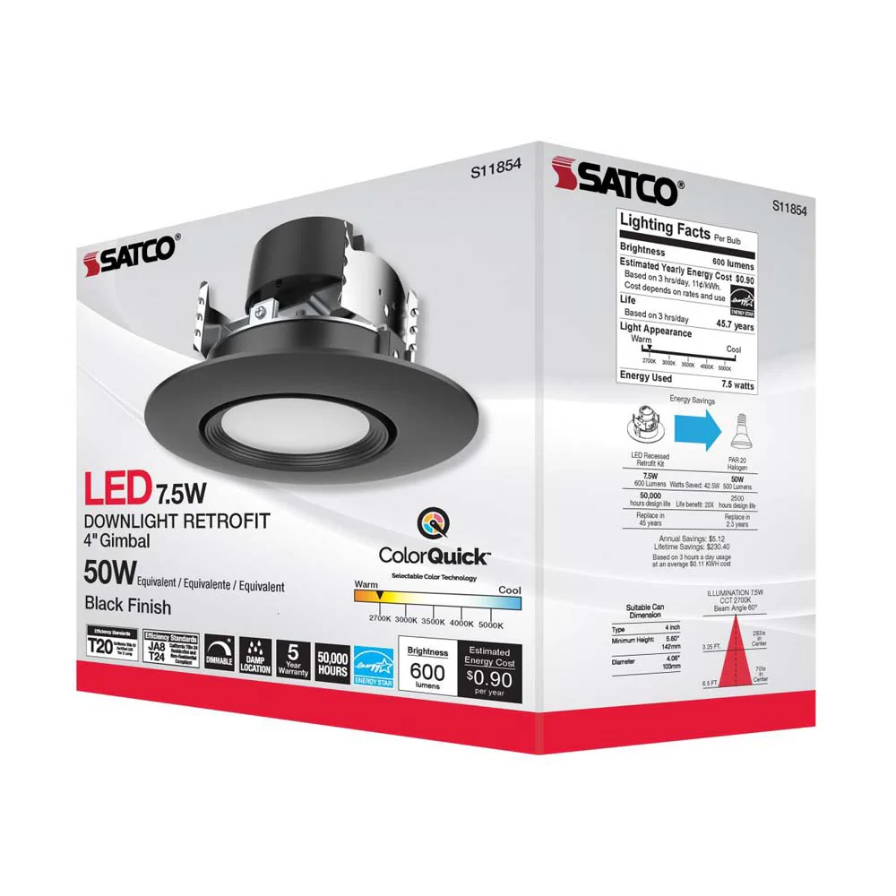 7.5w LED Direct Wire Downlight 120v CCT Tunable Black Finish - Image 7