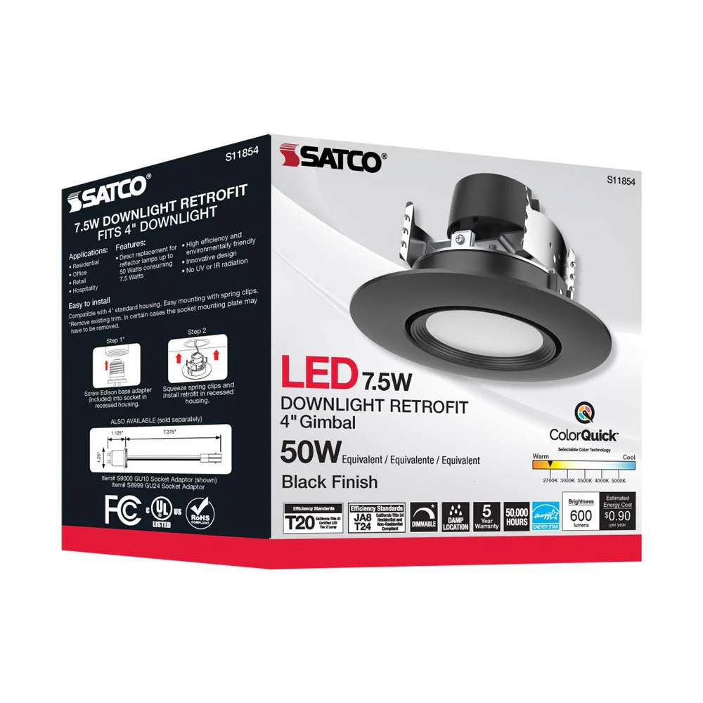 7.5w LED Direct Wire Downlight 120v CCT Tunable Black Finish - Image 8