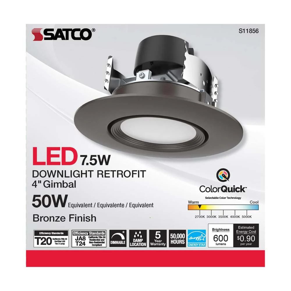 7.5w LED Direct Wire Downlight 120v CCT Tunable Bronze Finish - Image 3