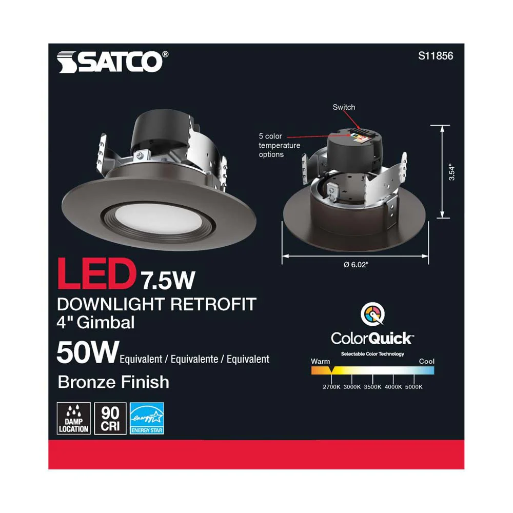 7.5w LED Direct Wire Downlight 120v CCT Tunable Bronze Finish - Image 4