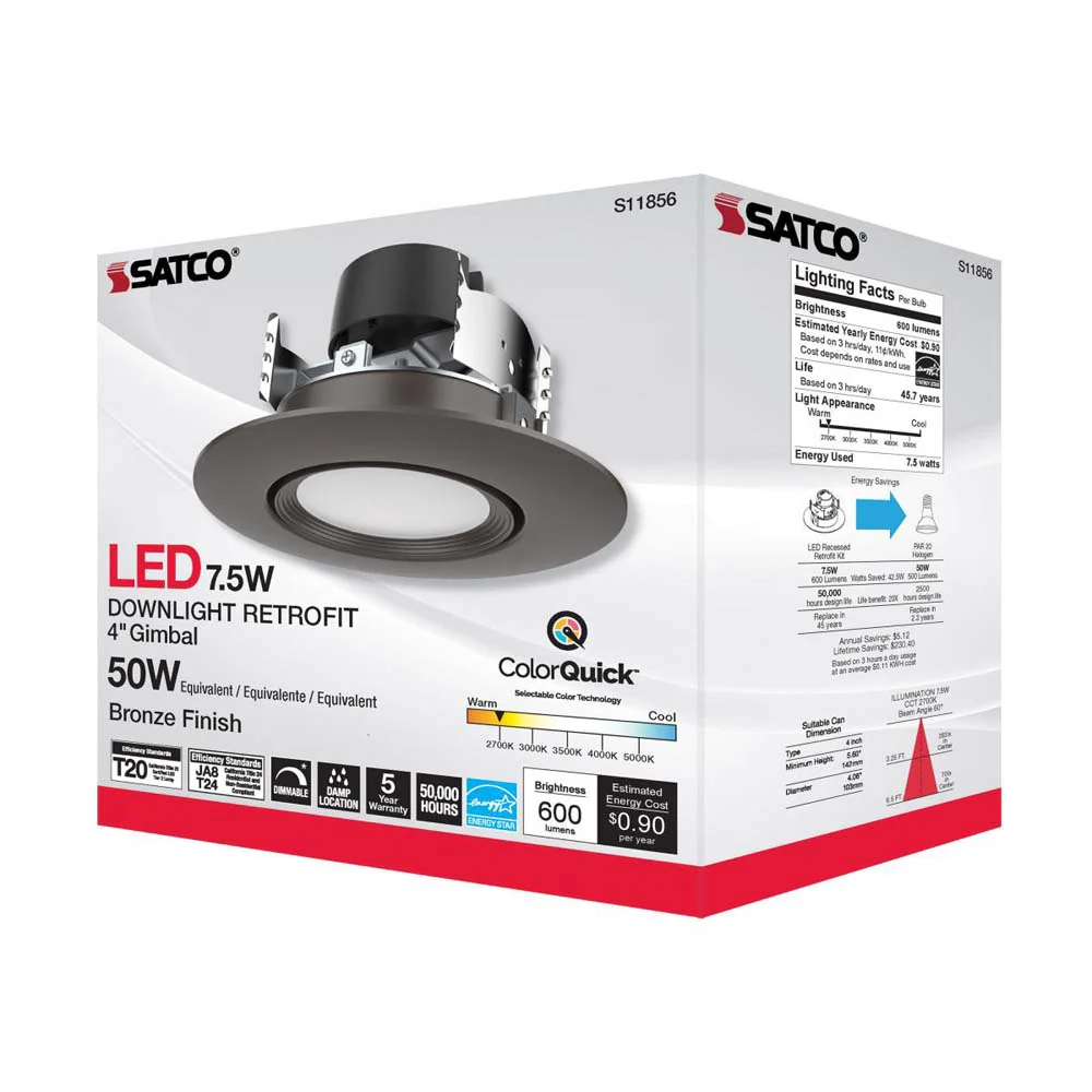 7.5w LED Direct Wire Downlight 120v CCT Tunable Bronze Finish - Image 7