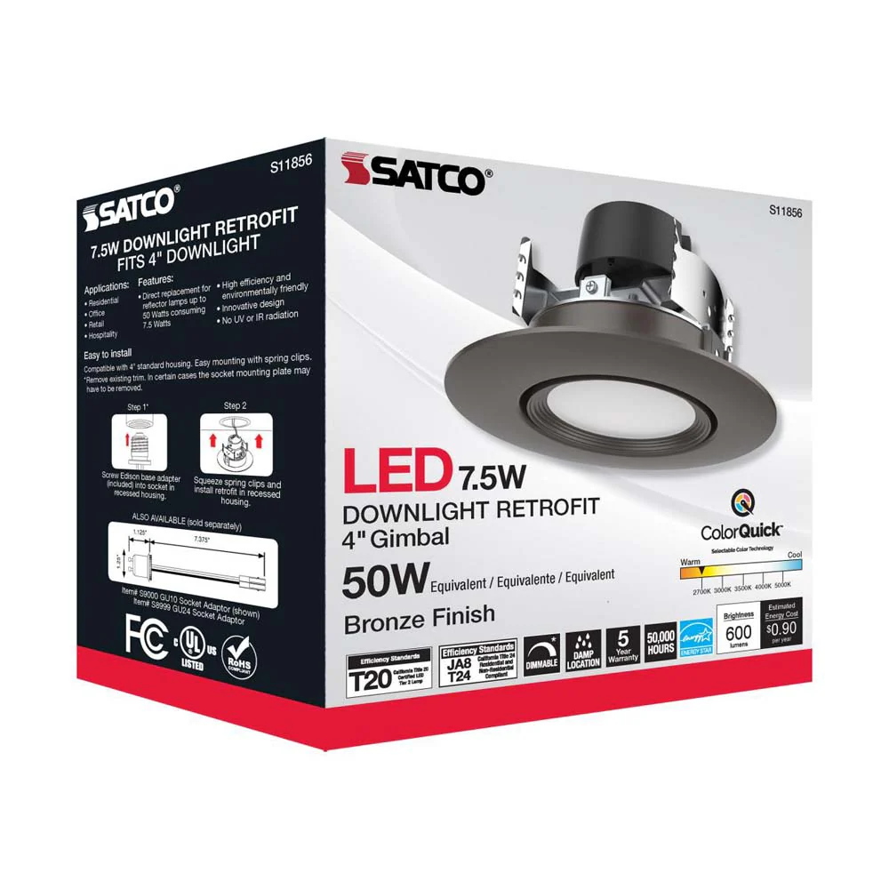 7.5w LED Direct Wire Downlight 120v CCT Tunable Bronze Finish - Image 8