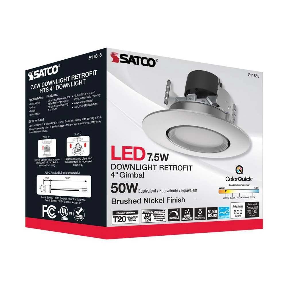 7.5w LED Direct Wire Downlight 120v CCT Tunable Brushed Nickel Finish - Image 8