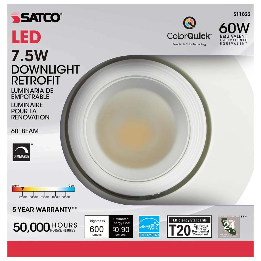 7.5w LED Directional Retrofit Downlight 4 in. CCT Tunable 60 deg.  120v - Image 5