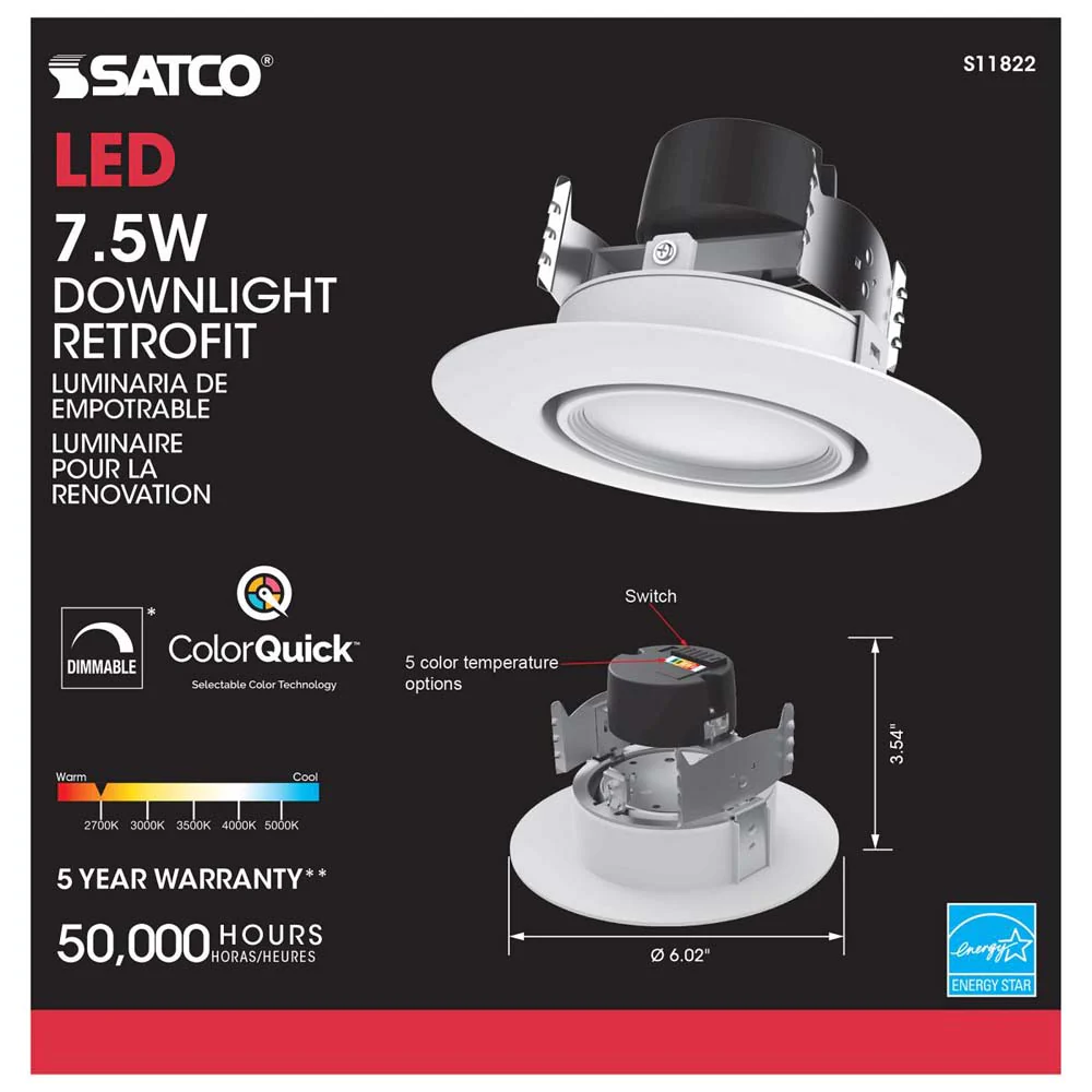7.5w LED Directional Retrofit Downlight 4 in. CCT Tunable 60 deg.  120v - Image 6