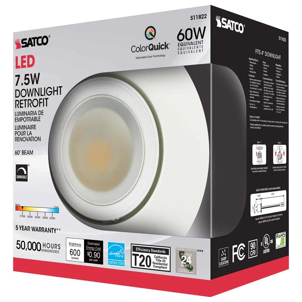 7.5w LED Directional Retrofit Downlight 4 in. CCT Tunable 60 deg.  120v - Image 7