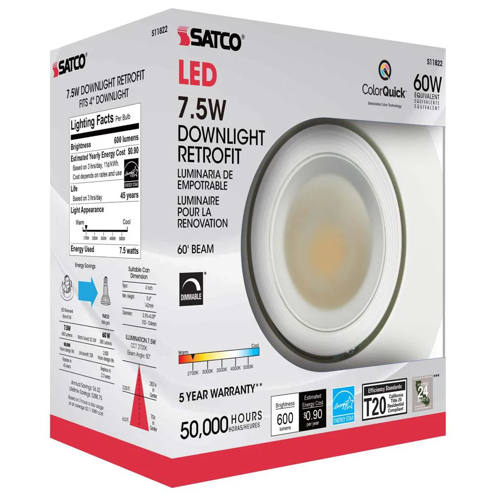 7.5w LED Directional Retrofit Downlight 4 in. CCT Tunable 60 deg.  120v - Image 8