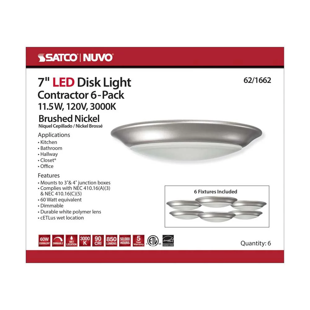 7-in LED Disk-Light 3000K 6 Unit Contractor Pack Brushed Nickel Finish - Image 5