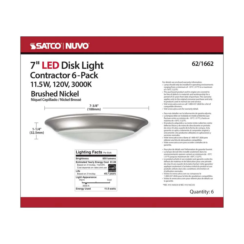 7-in LED Disk-Light 3000K 6 Unit Contractor Pack Brushed Nickel Finish - Image 6