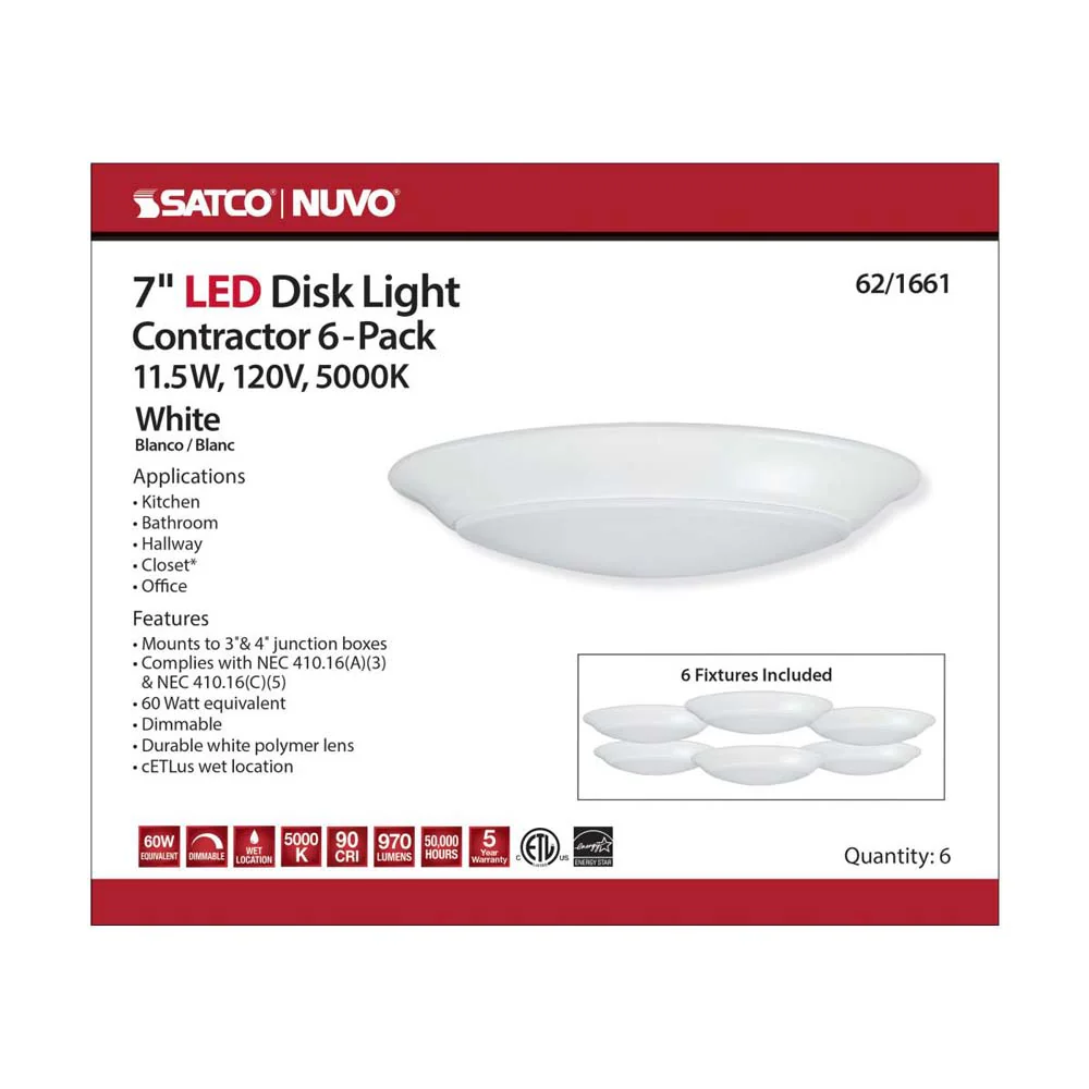 7-in LED Disk-Light 5000K 6 Unit Contractor Pack White Finish - Image 5