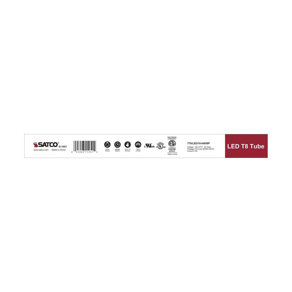 Satco 7W 18-in T8 Linear LED G13 Base 4000K 750Lm Ballast Bypass - 75w equiv - Image 4