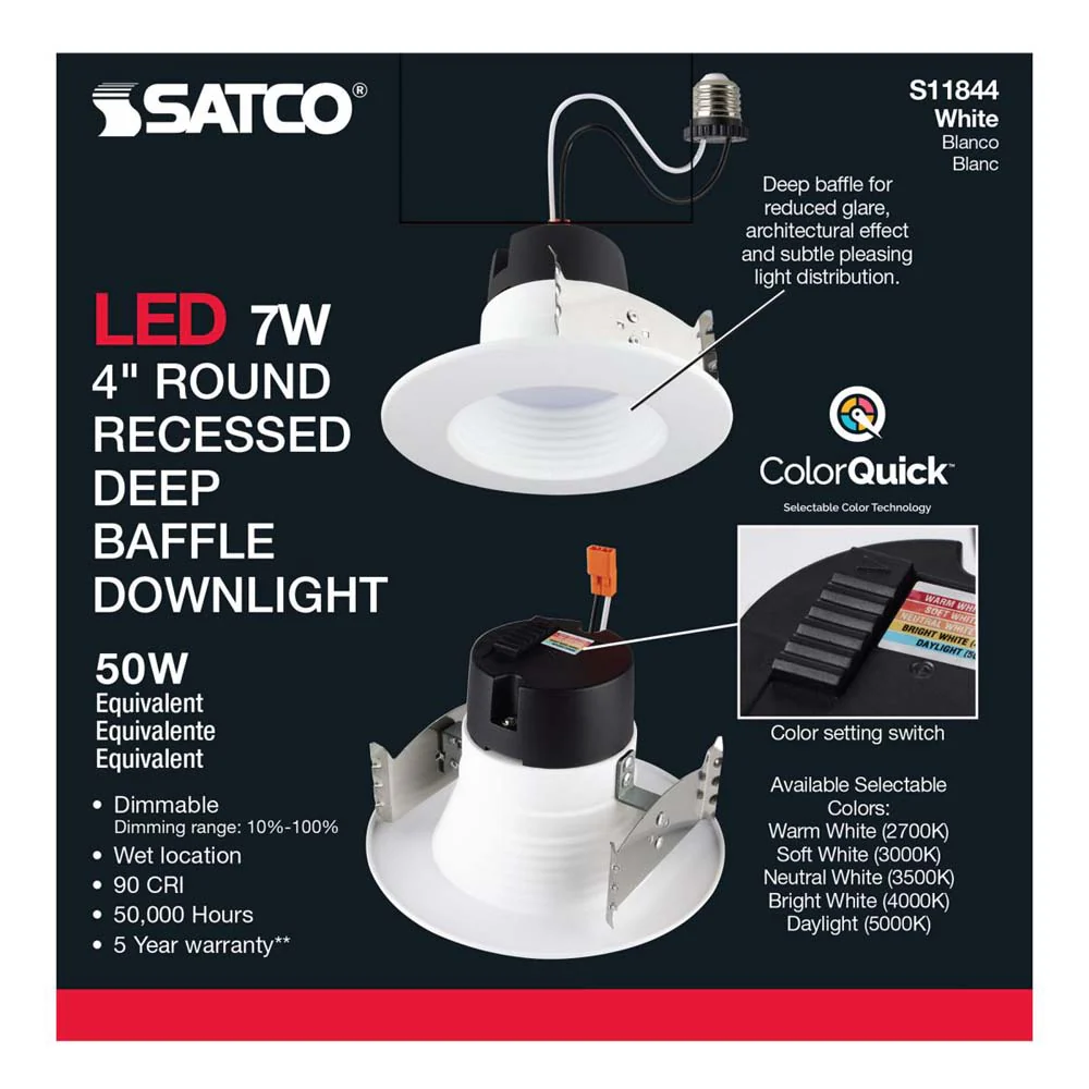 7w 4-in Deep Baffle CCT-Tunable Recessed LED Downlight - Image 7