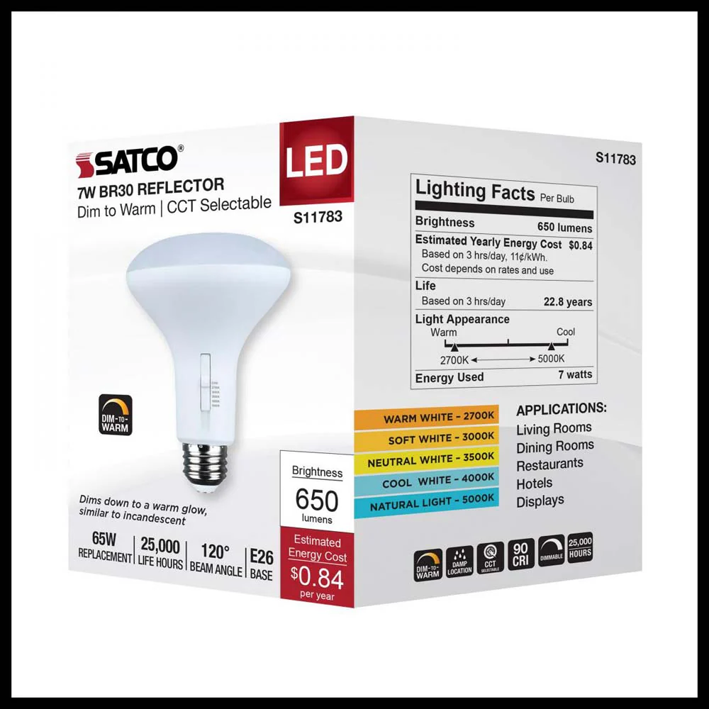7w BR30 LED Reflector Bulb CCT Selectable Warm White to Natural Light 120v - Image 7