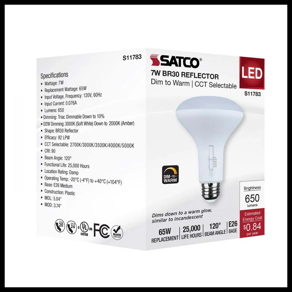 7w BR30 LED Reflector Bulb CCT Selectable Warm White to Natural Light 120v - Image 8