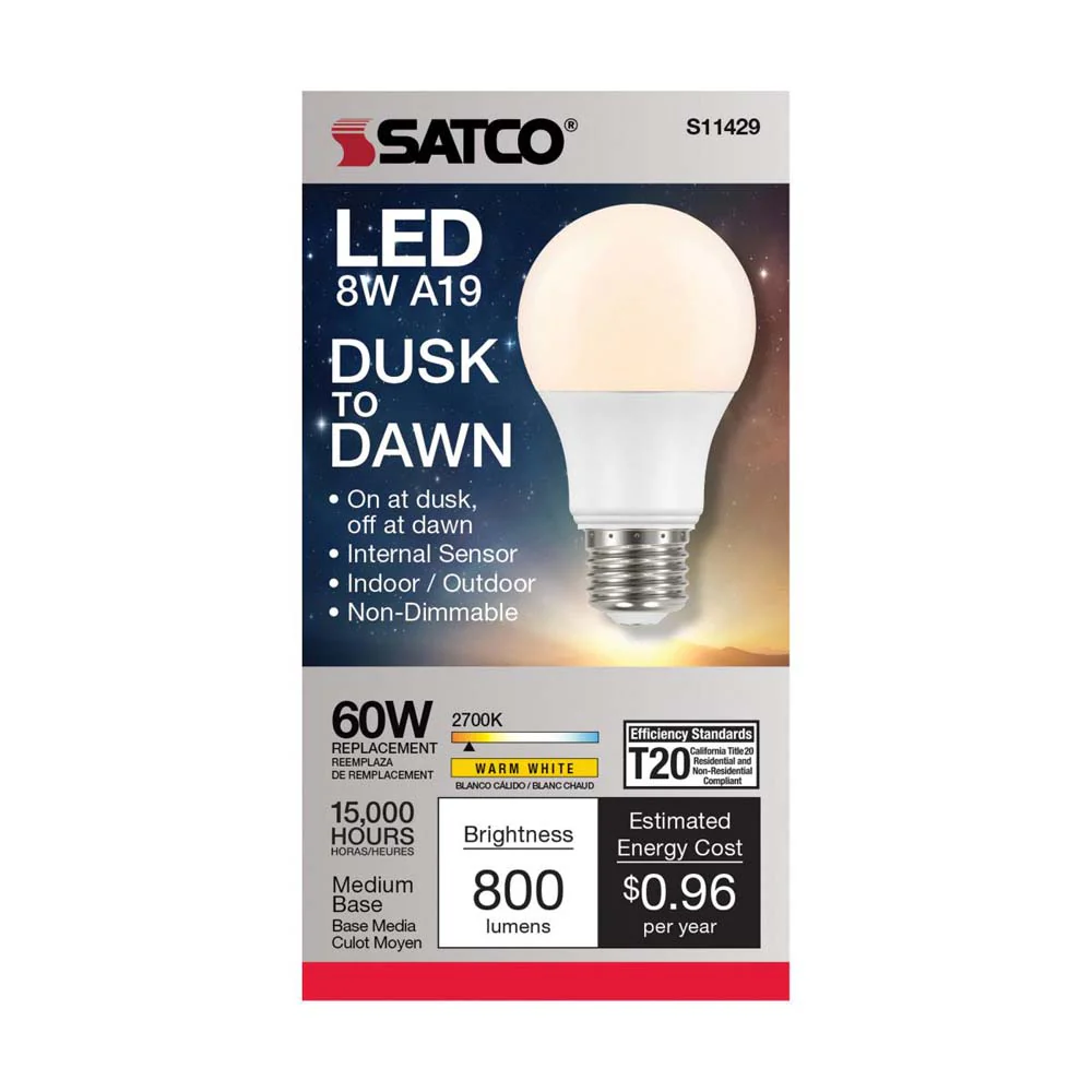 8.5W A19 LED Dusk to Dawn 2700K E26 Medium base 200 deg. Beam Angle 120v - Image 3
