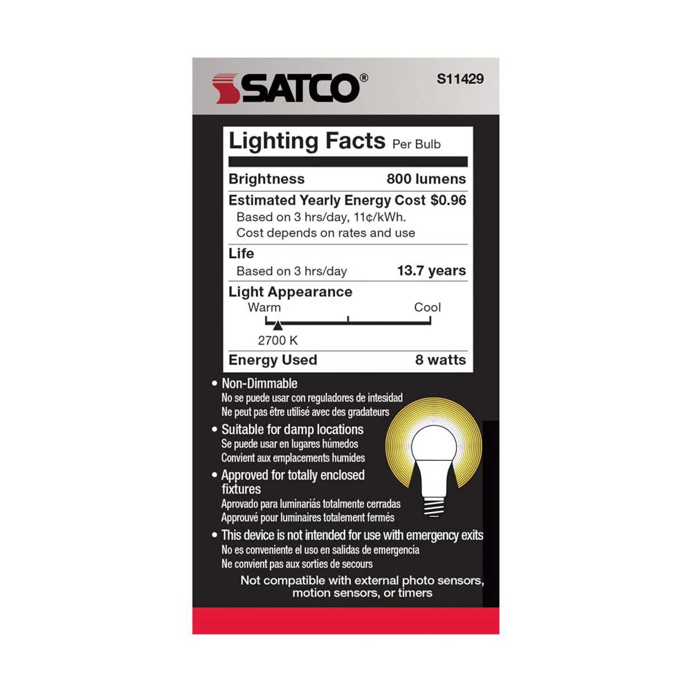 8.5W A19 LED Dusk to Dawn 2700K E26 Medium base 200 deg. Beam Angle 120v - Image 5
