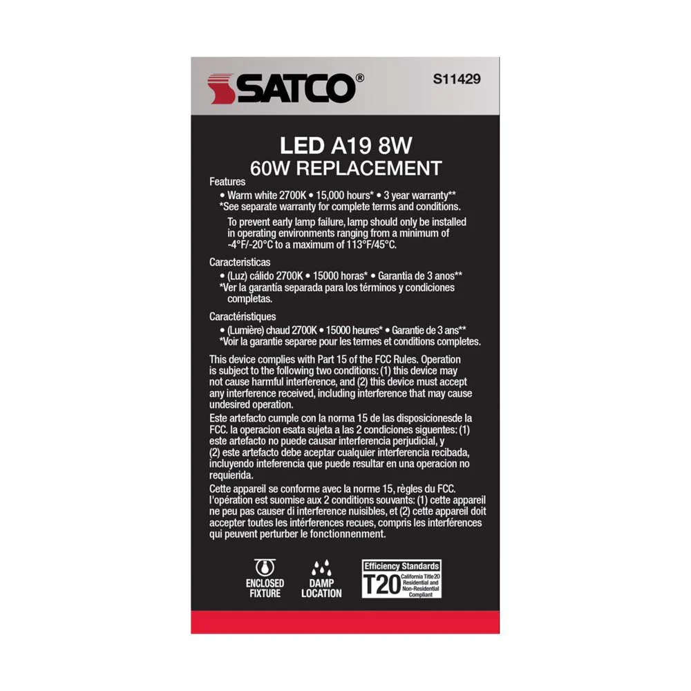 8.5W A19 LED Dusk to Dawn 2700K E26 Medium base 200 deg. Beam Angle 120v - Image 6