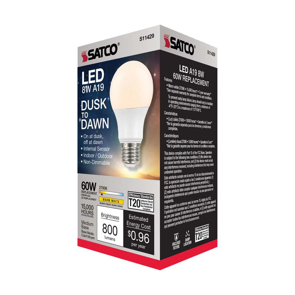 8.5W A19 LED Dusk to Dawn 2700K E26 Medium base 200 deg. Beam Angle 120v - Image 7